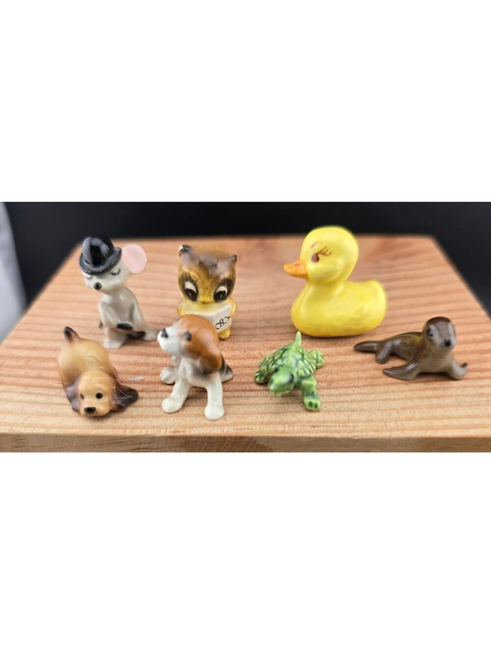 Miniature Ceramic Animal Figurines Set Of 7 Duck Dog Mouse Turtle Squirrel Seal